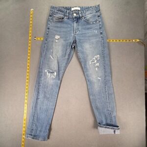 PLAC Jeans Mens Blue Med Wash Slim Straight Thrashed Honeycomb Fits 29x30